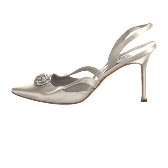 Manolo Blahnik Satin Crystal Embellishment Slingback Heel - Picture 7 of 8